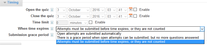 quiz time expiry options